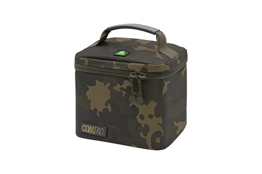 Korda Compac Goo Bag Large Dark Kamo, durable dark camouflage fishing tackle bag designed for organized storage of Korda Goo bottles and bait liquids.