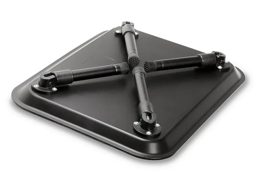 Trakker Carbon Effect Bivvy Table, lightweight and compact fishing table with durable carbon-effect finish for bivvy setups. Folded Away