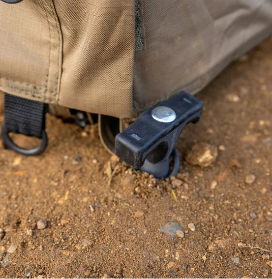A green Ridgemonkey bivvy tent. Bivvy Peg view