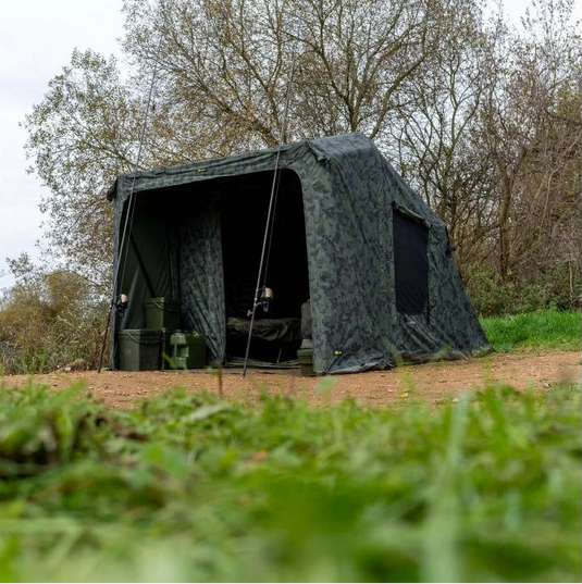 Ridgemonkey Escape XF2 Standard V2 green 2-man bivvy, durable waterproof fishing shelter for carp anglers.