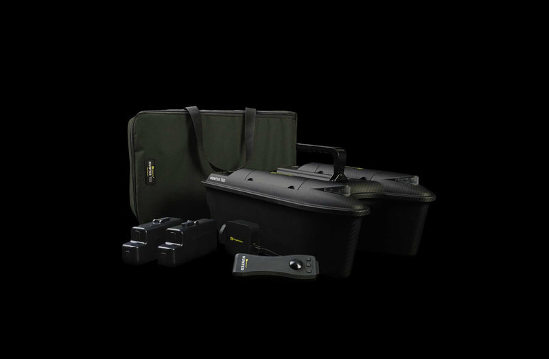 Load image into Gallery viewer, Ridgemonkey Hunter 750 Bait Boat, compact and lightweight remote-controlled bait boat designed for precise bait placement and carp fishing. Boat and Bag
