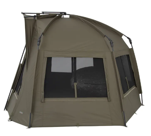 Load image into Gallery viewer, Brown camping tent with mesh windows on a white background
