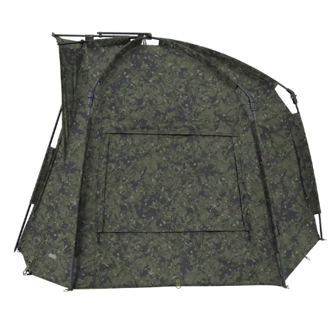 Camouflage-patterned tent on a white background