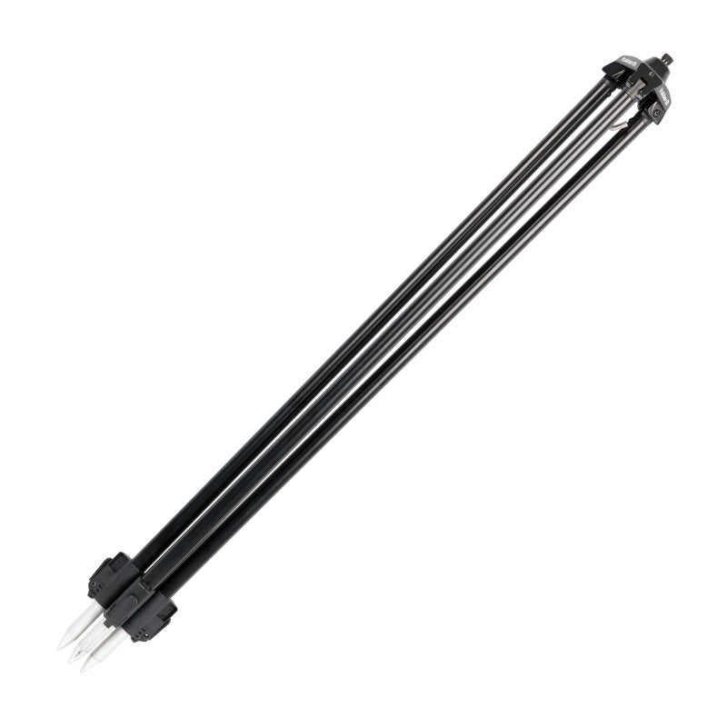 Load image into Gallery viewer, Black deluxe weigh tripod with a stainless steel hook and a leveling bubble on top, designed for anglers to measure fish accurately. Closed Up
